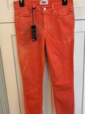 NWT Paige Verdugo Crop Jeans Women's Sz 27 Vintage Bright Tulip Raw Hem Mid Rise